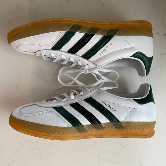 Adidas Gazelle Lace Up Lo Cut Signature 3 Stripe Sneakers Wht Grn Blk Sz 9 NWOT - Picture 4 of 12